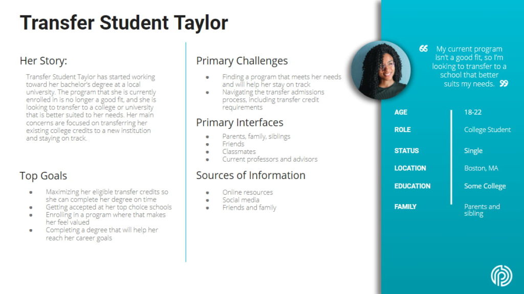 Transfer Student Taylor Buyer Persona