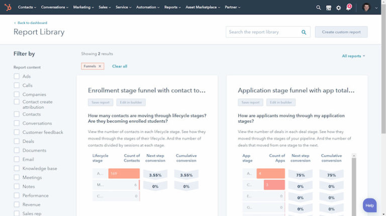 HubSpot report library example