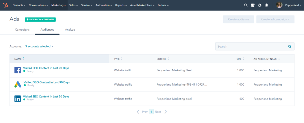 HubSpot Audiences Tool