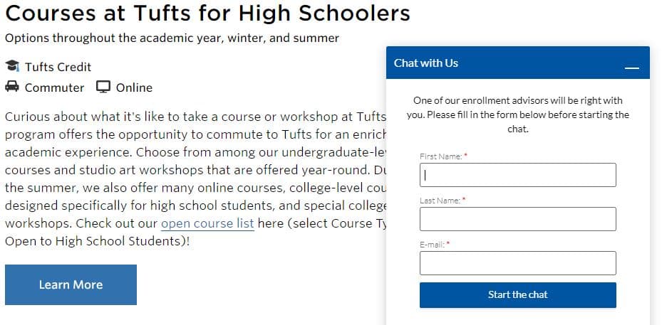 Tufts Live Chat Example